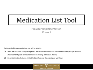 Medication List Tool Provider Implementation Phase I