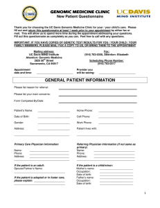 GENOMIC MEDICINE CLINIC New Patient Questionnaire