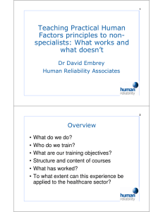 Teaching Practical Human Factors principles to non- specialists: What works and what doesn’t