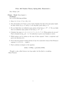 Pries: 405 Number Theory, Spring 2012. Homework 1. Due: Friday 1/27. Primes