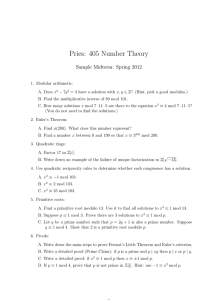 Pries: 405 Number Theory Sample Midterm: Spring 2012