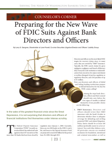 Preparing for the New Wave of FDIC Suits Against Bank cers