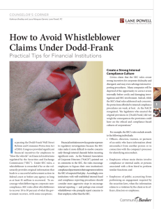 How to Avoid Whistleblower Claims Under Dodd-Frank Practical Tips for Financial Institutions