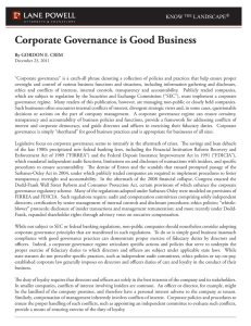 Corporate Governance is Good Business KNOW LANDSCAPE