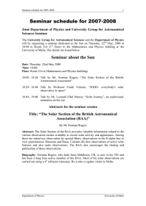 Seminar schedule for 2007-2008 Sciences Seminar