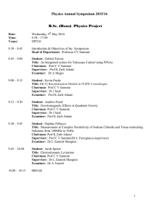 Physics Annual Symposium 2015/16  B.Sc. (Hons)  Physics Project