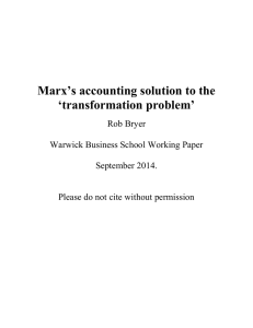 Marx’s accounting solution to the ‘transformation problem’ Rob Bryer