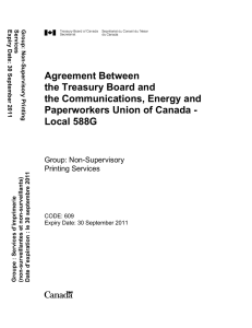 Agreement Between the Treasury Board and the Communications, Energy and