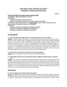 NEW JERSEY ANGEL INVESTOR TAX CREDIT  FREQUENTLY ASKED QUESTIONS (FAQ) 