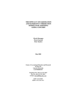 THE EFFICACY OF LIQUIDATION AND BANKRUPTCY PREDICTION MODELS FOR ASSESSING GOING CONCERN