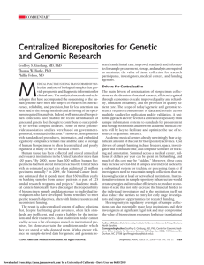 Centralized Biorepositories for Genetic and Genomic Research COMMENTARY