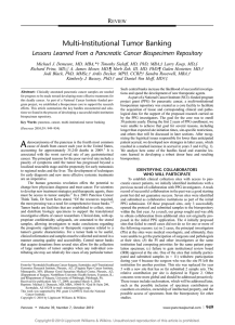 Multi-Institutional Tumor Banking Lessons Learned From a Pancreatic Cancer Biospecimen Repository