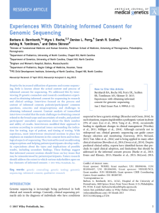 Experiences With Obtaining Informed Consent for Genomic Sequencing RESEARCH ARTICLE
