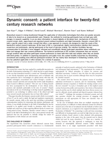Dynamic consent: a patient interface for twenty-first century research networks ARTICLE Jane Kaye*