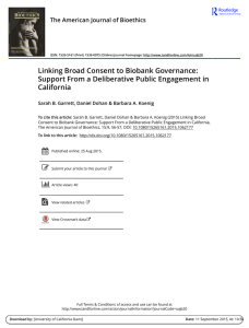 Linking Broad Consent to Biobank Governance: California