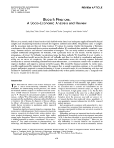 Biobank Finances: A Socio-Economic Analysis and Review REVIEW ARTICLE