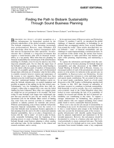 B Finding the Path to Biobank Sustainability Through Sound Business Planning GUEST EDITORIAL