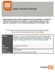 Egg production rates of the copepod Calanus marshallae in relation... seasonal and interannual variations in microplankton biomass and