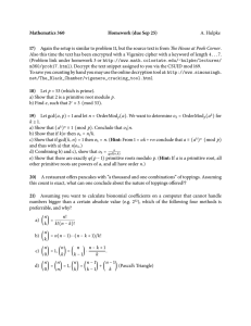 Mathematics 360 Homework (due Sep 25) 17) A. Hulpke