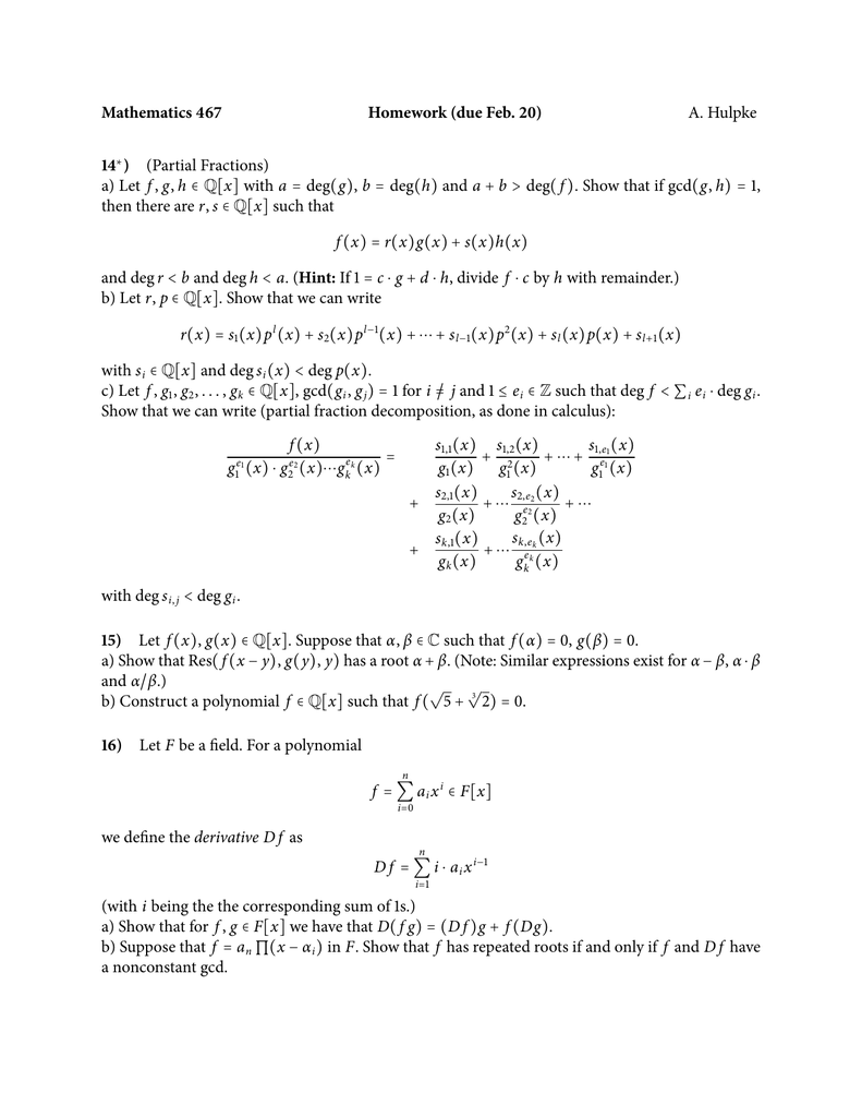 Mathematics 467 Homework Due Feb 14