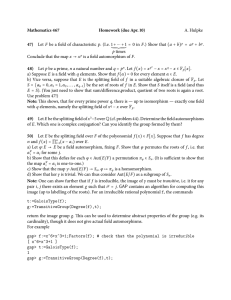 Mathematics 467 Homework (due Apr. 10) 47) A. Hulpke