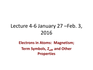 Lecture 4-6 January 27 –Feb. 3, 2016 Electrons in Atoms:  Magnetism;
