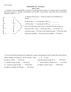 Ionic Crystals 1.  Consider an ionic compound MX CHEMISTRY 362—Worksheet