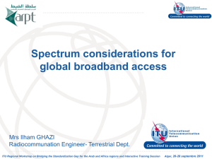 Spectrum considerations for global broadband access Mrs Ilham GHAZI Radiocommunation Engineer- Terrestrial Dept.