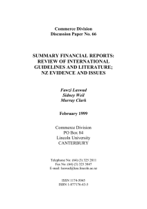 SUMMARY FINANCIAL REPORTS: REVIEW OF INTERNATIONAL GUIDELINES AND LITERATURE; NZ EVIDENCE AND ISSUES
