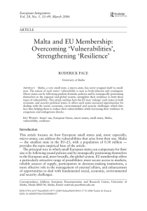 Malta and EU Membership: Overcoming ‘Vulnerabilities’, Strengthening ‘Resilience’ RODERICK PACE