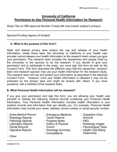 University of California Permission to Use Personal Health Information for Research