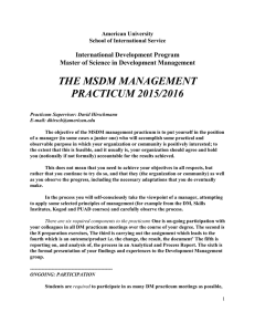 THE MSDM MANAGEMENT PRACTICUM 2015/2016  International Development Program