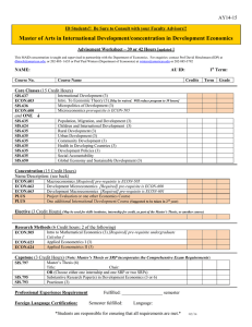 Master of Arts in International Development/concentration in Development Economics  AY14-15