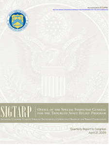 SIGTARP Office of the Special Inspector General Quarterly Report to Congress