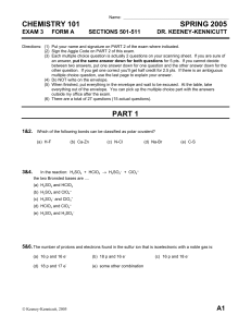 CHEMISTRY 101 SPRING 2005 EXAM 3 FORM A