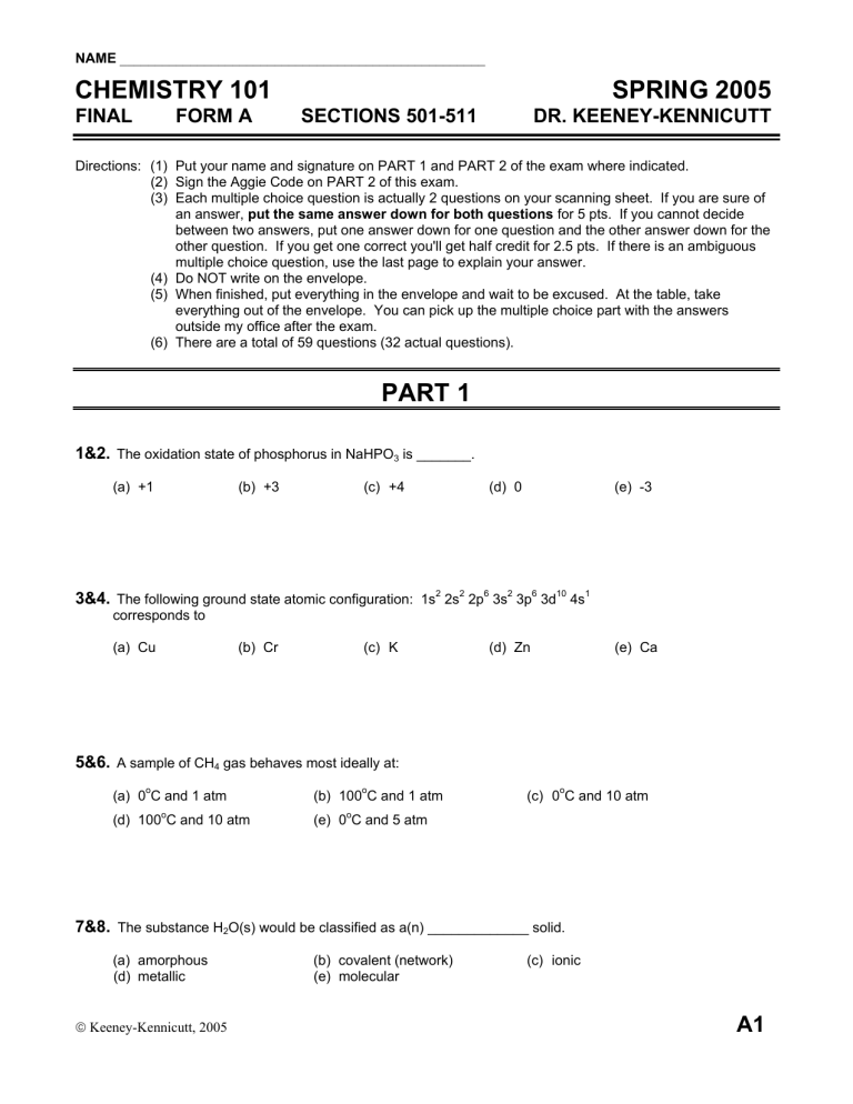 chemistry-101-spring-2005-final-form-a