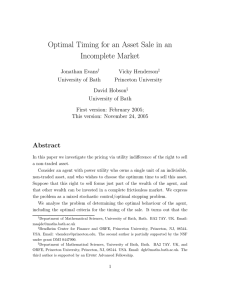 Optimal Timing for an Asset Sale in an Incomplete Market