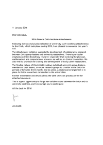 11 January 2016 Dear colleague, 2016 Francis Crick Institute Attachments