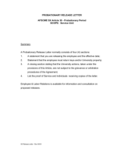 PROBATIONARY RELEASE LETTER AFSCME SX Article 30 - Probationary Period