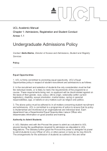Undergraduate Admissions Policy  UCL Academic Manual
