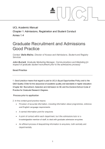 Graduate Recruitment and Admissions Good Practice  UCL Academic Manual