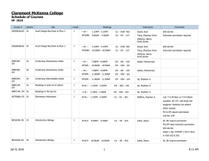 Claremont McKenna College Schedule of Courses SP  2016