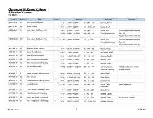 Claremont McKenna College Schedule of Courses FA  2016