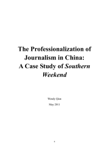 The Professionalization of Journalism in China: Southern Weekend