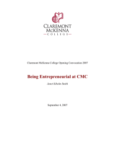 Being Entrepreneurial at CMC  Claremont McKenna College Opening Convocation 2007