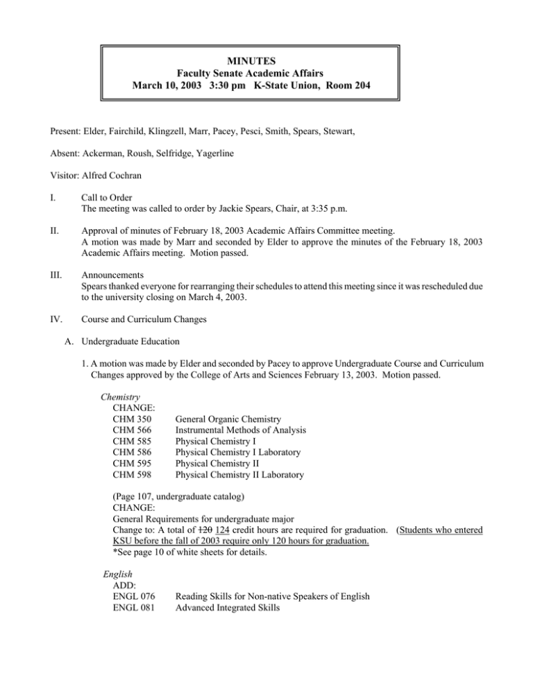 MINUTES Faculty Senate Academic Affairs