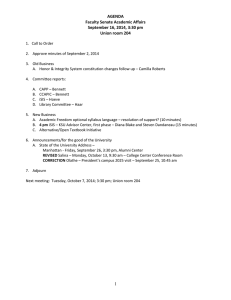 AGENDA  Faculty Senate Academic Affairs  September 16, 2014, 3:30 pm  Union room 204 