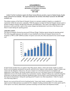 ATTACHMENT 1 KANSAS STATE UNIVERSITY HONOR &amp; INTEGRITY SYSTEM