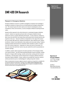 EMR 499 EM Research Research in Emergency Medicine Department of Emergency Medicine