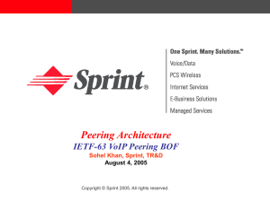 Peering Architecture IETF-63 VoIP Peering BOF Sohel Khan, Sprint, TR&amp;D August 4, 2005